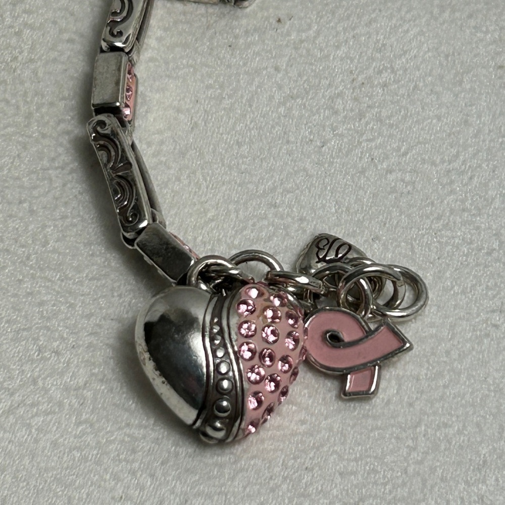 Brighton Power of Pink Bracelet Silver Plated Pink Crystals Heart Charm 8" - Picture 5 of 8